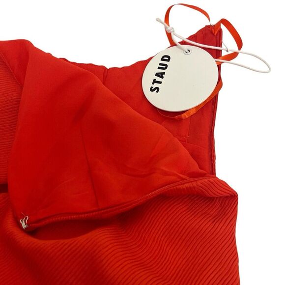 STAUD Prismatic Dress with cut-out Side Slit Off Shoulder Papaya Orange Size 6 - Picture 7 of 14